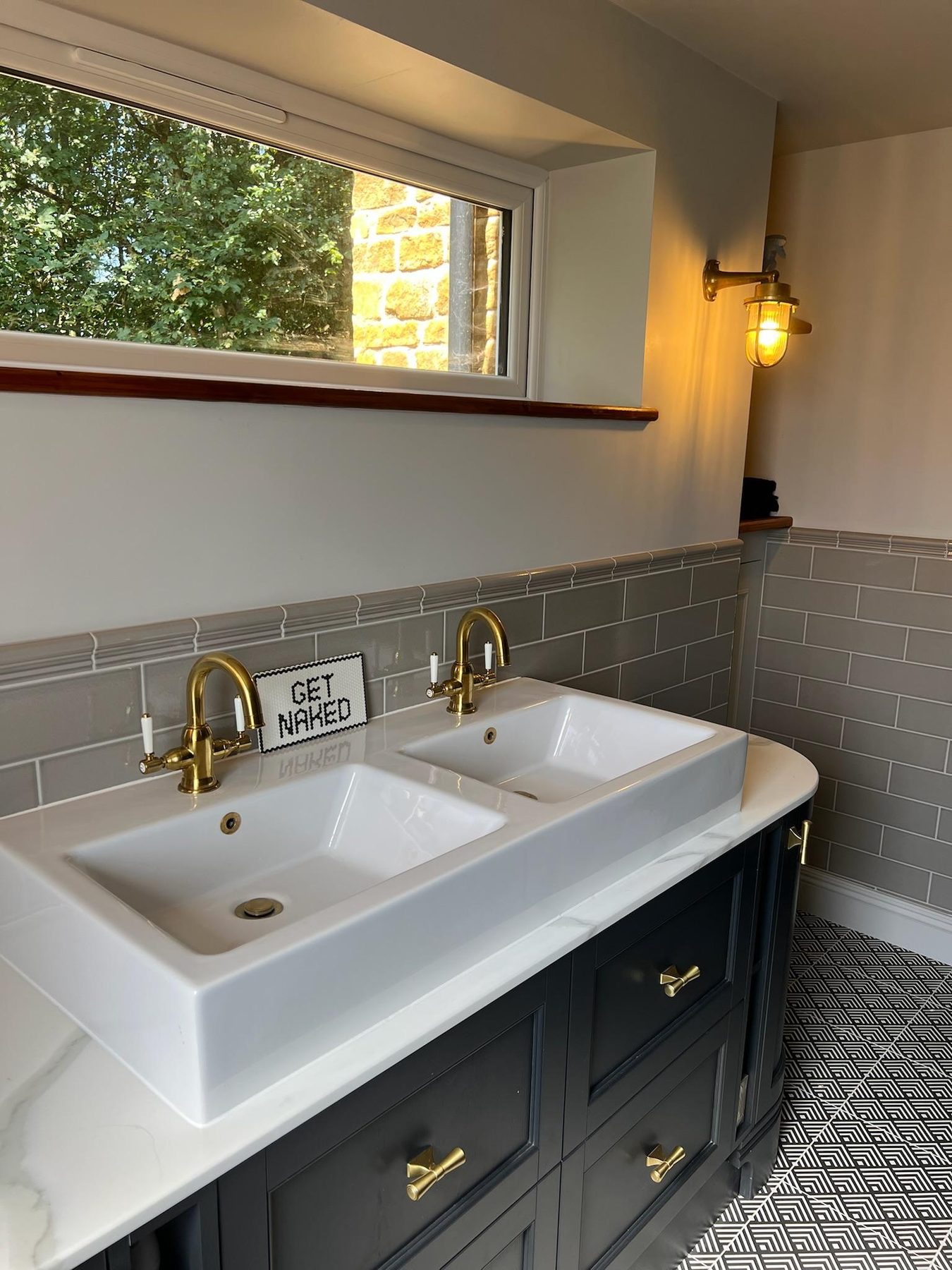 Double vanity with brass taps