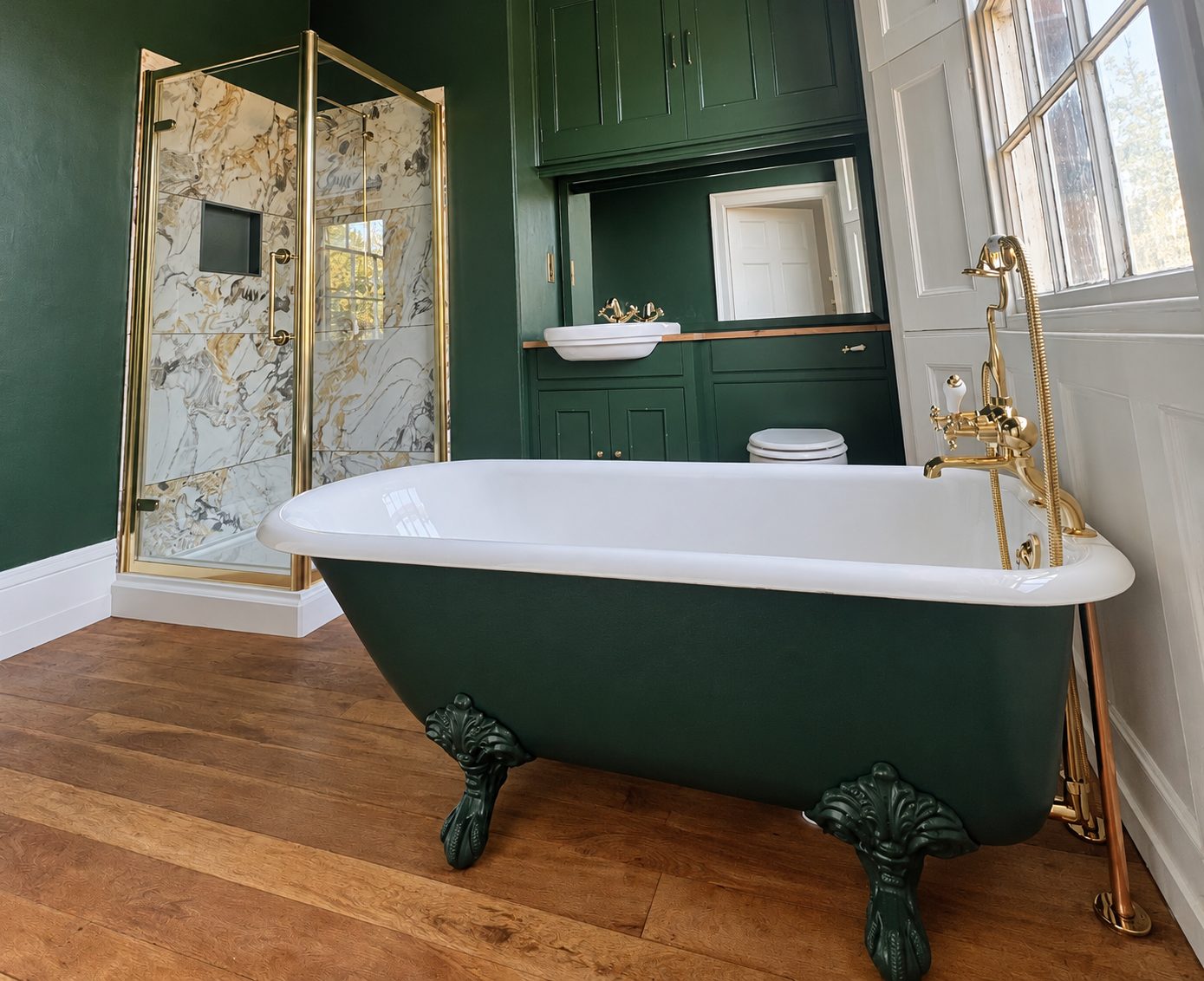 Finished bathroom with a freestanding bath