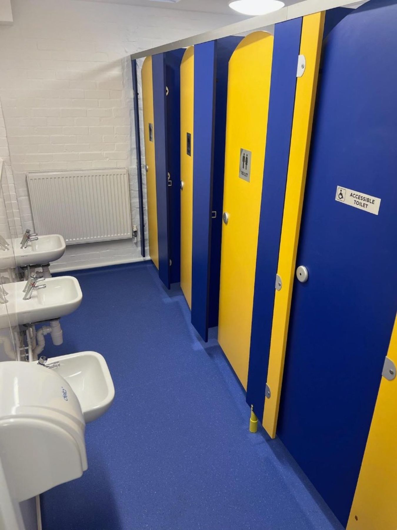 New mixed cubicles and washbasins at Farthinghoe Primary School