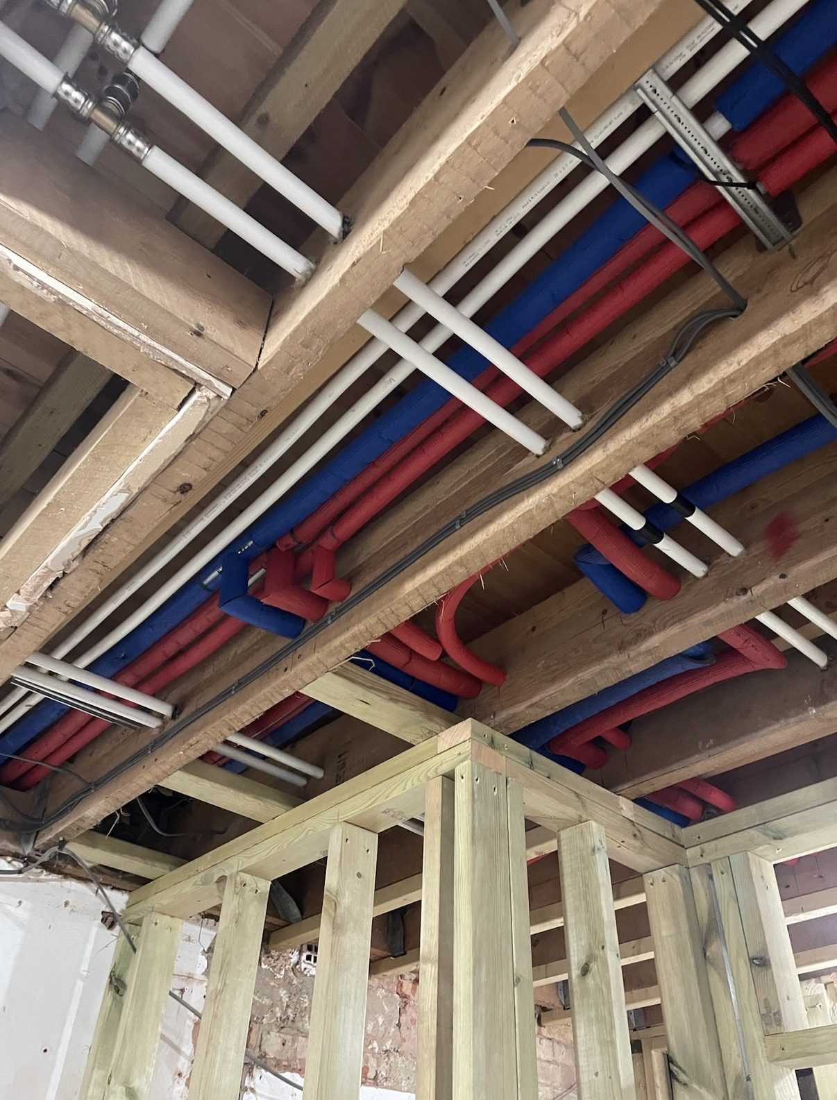 First-fix pipework in the ceiling